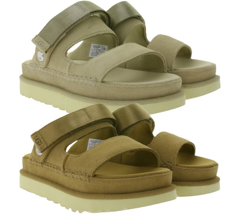 UGG Australia Goldenstar Slide Damen nachhaltige Echtleder-Schuhe mit EVA-Sohle Plateau-Sandale Sandalette mit Klettverschluss 1167399 in Beige oder Braun von UGG Australia