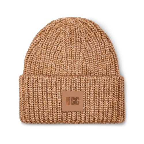 UGG Damen W Chunky Rib Beanie Grob gerippte Mütze mit W Logo, Camel, O/S von UGG