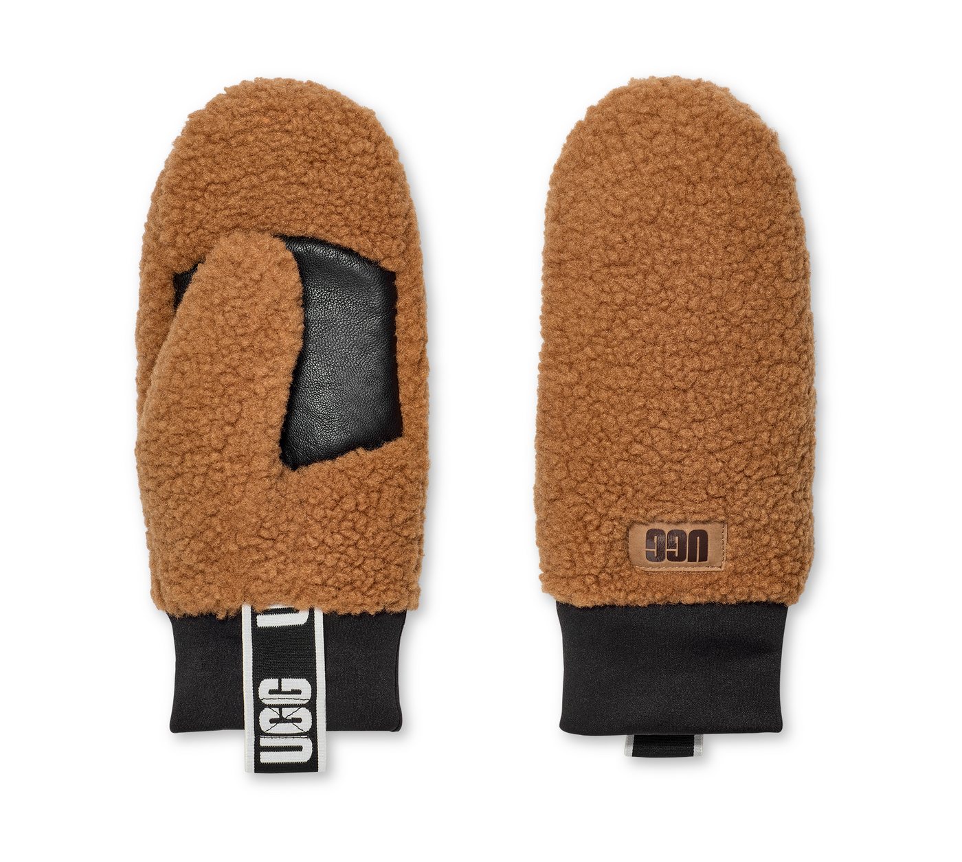 UGG Strickhandschuhe UGGfluff Mitten With Logo Tape Fäustlinge aus UGGfluff mit Logo-Tape undHandflächen aus echtem Leder von UGG