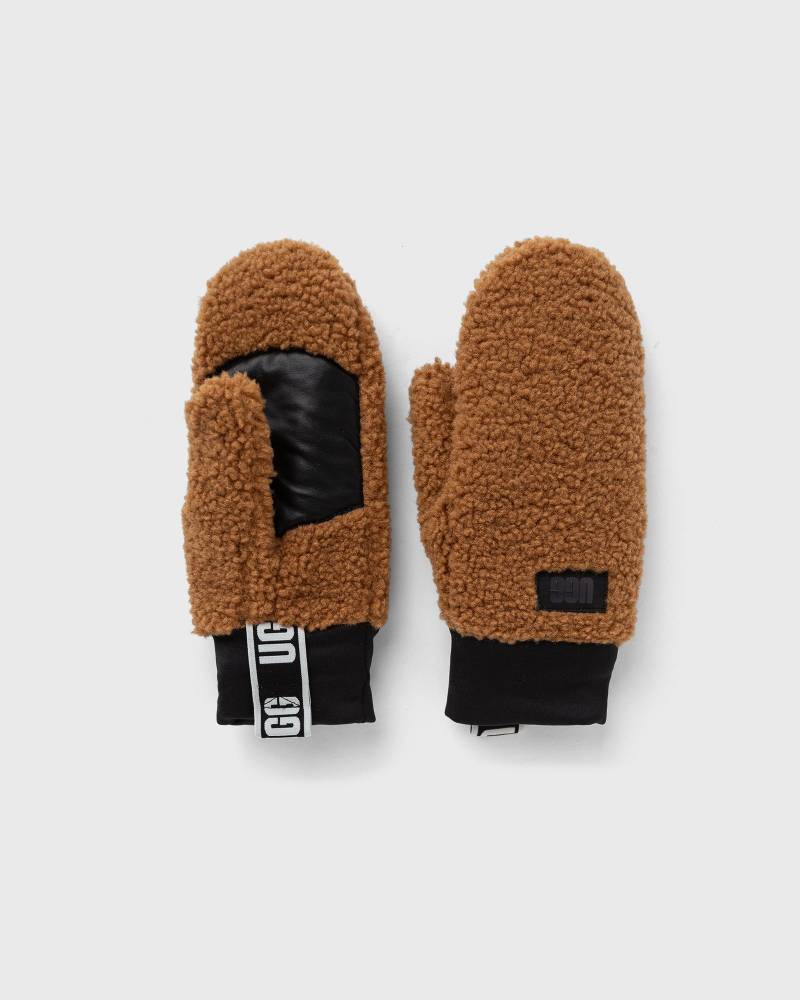 UGG WMNS UGGFLUFF MITTEN WITH LOGO TAPE men Gloves brown in Größe:S/M von UGG