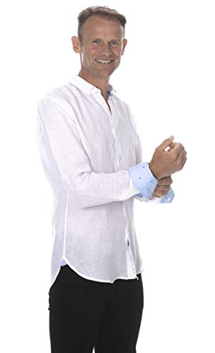 UGHOLIN Herren Langarm Casual Leinenhemd, weiß, XL von UGHOLIN