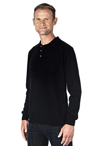 UGHOLIN Herren Pullover 100% Kaschmir Polokragen 2-fädig, schwarz, M von UGHOLIN