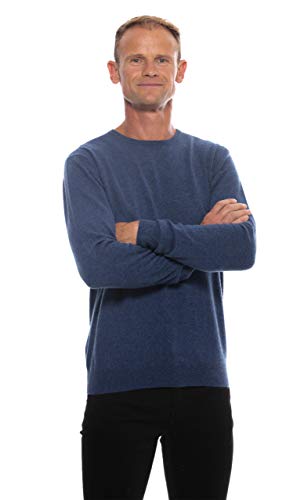 UGHOLIN Herren Pullover 100% Kaschmir Rundhalsausschnitt 2-fädig XXL Denim Blau von UGHOLIN