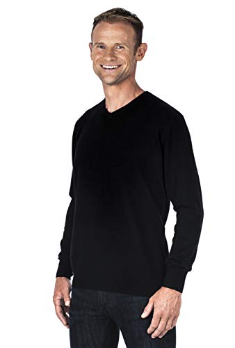 UGHOLIN Herren Pullover 100% Kaschmir V-Ausschnitt 2-fädig, schwarz, M von UGHOLIN