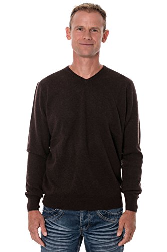 UGHOLIN Herren Pullover V-Ausschnitt 100% Yak, braun, L von UGHOLIN