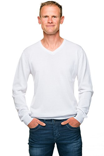 UGHOLIN Herren Pullover V-Ausschnitt Mercerisierte Baumwolle, weiß, M von UGHOLIN