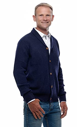 UGHOLIN Herren Strickjacke Cardigan 100% Kaschmir mit Holzknöpfen und Schalkragen 4-fädig, dunkelblau, XL von UGHOLIN