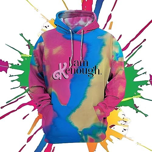 UGIF I Am Ken Enough Hoodie, Ich Bin Kenough Hoodie, Tie Dye Druck Langarm Kapuzenpullover Pullover, Neuheit Slogan Print Jacke T Shirt, Langarmpullover, für Männer und Frauen von UGIF