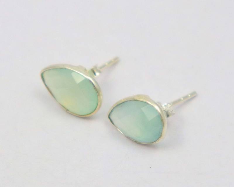 Aqua Chalcedon Sterlingsilber Ohrstecker Handgemachter Perlenschmuck von UGJEWELLERS
