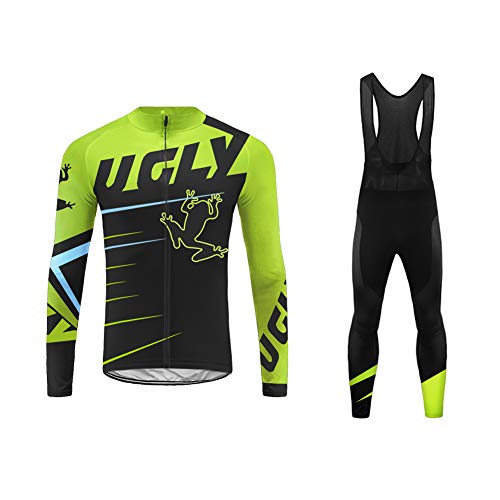 UGLY FROG Herren MTB Winter Fleece Radtrikot Set Fahrrad Trikot Langarm + Radlerhose Thermo Winddicht DEHerrenLD02 von UGLY FROG