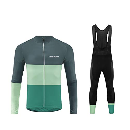 UGLY FROG Herren Radtrikot Set, Winter Warm Fleece Atmungsaktiv Quick-Dry Lange Ärmel Radsport-Shirt + Gel Gepolsterte Lange Hosen Farbe:Mehrfarbig Größe:XS-6XL von UGLY FROG