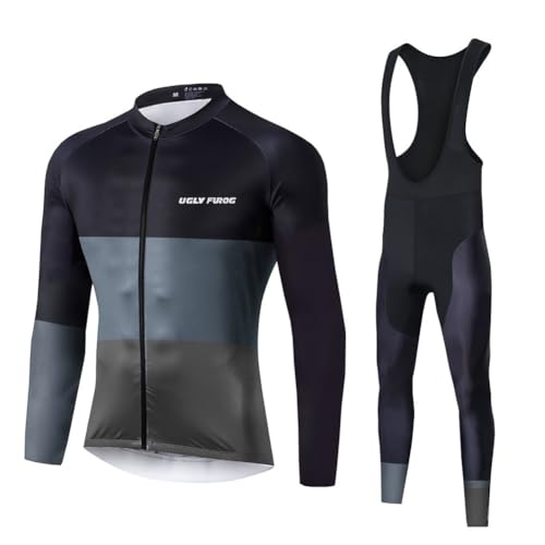 UGLY FROG ZRTZ01 Radtrikot Set Langarm Herren Thermische Fleece Winter Fahrradbekleidung Radsportanzüge Fahrradtrikot Fahrradhose mit Sitzpolster + 20D Gel Pad von UGLY FROG