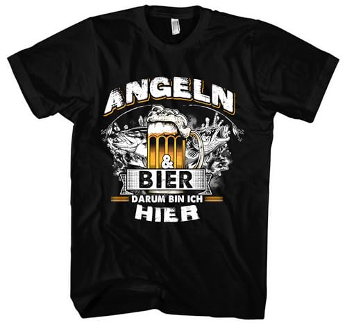 Angeln & Bier Herren T-Shirt | Angler Shirt Kostüm Fischer Tshirt Fishing Bier Tshirt Herren | Schwarz (XL) von UGLYSHIRT