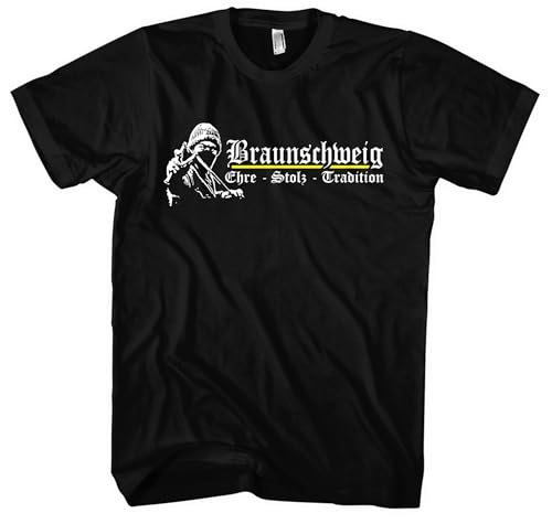 Braunschweig Ehre und Stolz Herren T-Shirt | Braunschweig Shirt Braunschweig Trikot Skyline Ultra Stadt Wappen Fanartikel Sport | M1 FB Schwarz (3XL) von UGLYSHIRT