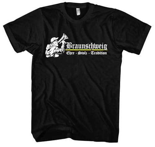 Braunschweig Ehre und Stolz Herren T-Shirt | Braunschweig Trikot Skyline Ultra Stadt Wappen Fanartikel Sport Braunschweig Shirt | M3 FB Schwarz (3XL) von UGLYSHIRT