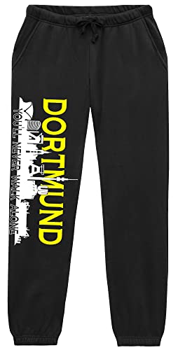 Dortmund Skyline Jogginghose | Fussball Skyline Dortmund Hose Herren Ultras Sporthose Freizeithose – Fanartikel mit Szene-Schriftzug | Schwarz (XXL) von UGLYSHIRT