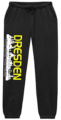 Dresden Skyline Jogginghose | Fussball Skyline Dresden Hose Herren Ultras Sporthose Freizeithose – Fanartikel mit Szene-Schriftzug | Schwarz (S) von UGLYSHIRT