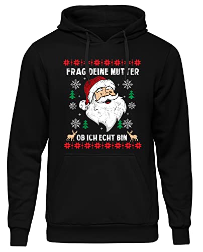 Frag Deine Mutter Herren Kapuzenpullover | Weihnachten Pullover Weihnachtsmann Hoodie Christmas | Schwarz (S) von UGLYSHIRT