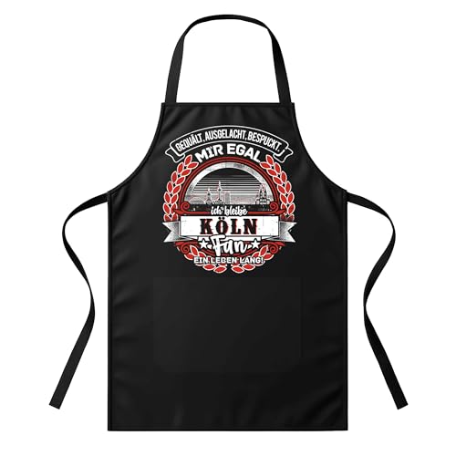 Grillschürze Herren – „Ein Leben lang Köln“ – BBQ Schürze mit Spruch für Männer – Geschenk für Kölner, Karneval-Fans & Grillfreunde – Schwarz, Einheitsgröße, witziges Grillzubehör | mit Tasche von UGLYSHIRT