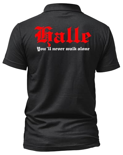 Halle Poloshirt Kranz | Polo T-Shirt mit Halle Aufdruck - Heimat Shirt Geschenkidee Sachsen-Anhalt Baumwolle Freizeit Oberteil | M2 FB Schwarz (XL) von UGLYSHIRT