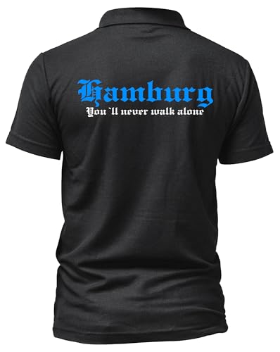 Hamburg Poloshirt Kranz | Polo T-Shirt mit Hamburg Aufdruck - Heimat Shirt Geschenkidee Norddeutschland Baumwolle Freizeit Oberteil | M2 FB Schwarz (3XL) von UGLYSHIRT