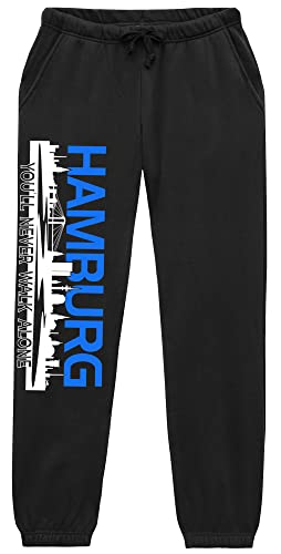 Hamburg Skyline Jogginghose | Fussball Skyline Hamburg Hose Herren Ultras Sporthose Freizeithose – Fanartikel mit Szene-Schriftzug | Schwarz (S) von UGLYSHIRT