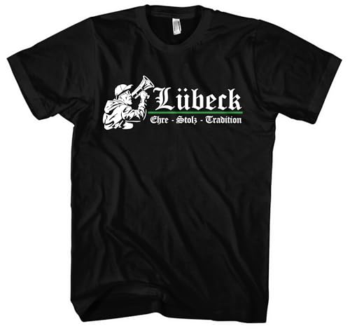Lübeck Ehre und Stolz Herren T-Shirt | Ultra Skyline Trikot Hansestadt Sport Shirt Fussball | M3 Schwarz (4XL) von UGLYSHIRT
