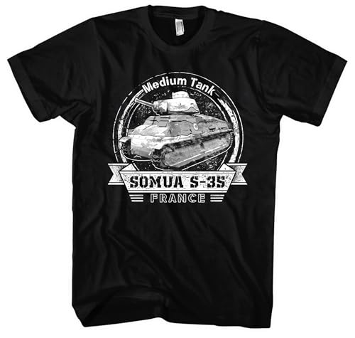 Medium Tank Somua S-35 Herren T-Shirt | WW2 Panzer Tshirt Frankreich Militär Tank French Army Vintage Soldaten Geschenk | Schwarz (3XL) von UGLYSHIRT