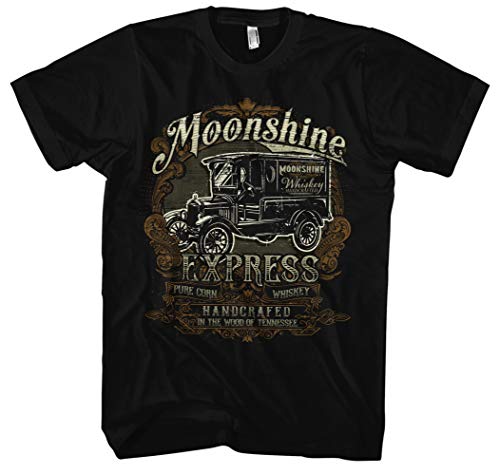 Moonshine Express Herren T-Shirt | Outlaw Shirt Prohibition Glass Whisky Tshirt XXX Geschenk Schnaps | M3 Schwarz (4XL) von UGLYSHIRT