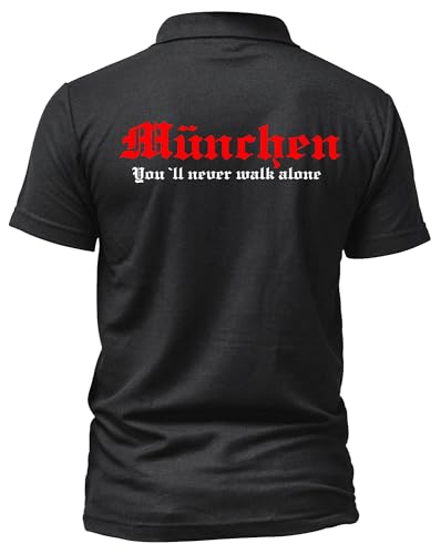 München Poloshirt Kranz | Polo T-Shirt mit München Aufdruck - Heimat Shirt Geschenkidee Bayern Baumwolle Freizeit Oberteil | M2 FB Schwarz Druck: Rot (XL) von UGLYSHIRT