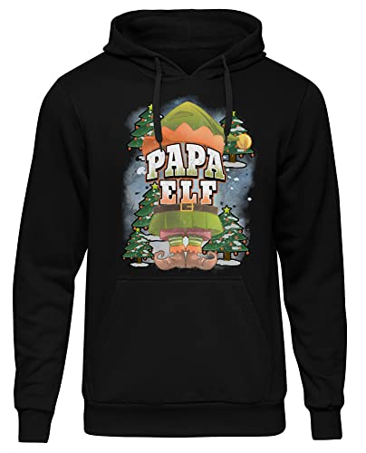 Papa Elf Herren Kapuzenpullover | Weihnachten Pullover Weihnachtsmann Christmas Hoodie | Schwarz (XL) von UGLYSHIRT