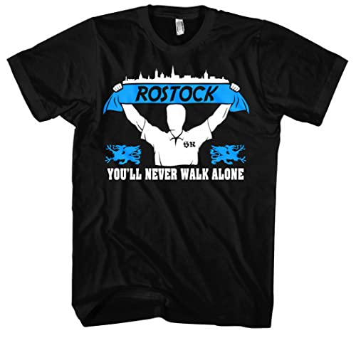 Rostock Support Herren T-Shirt | Stadt City Skyline Fussball Sport Rostock Shirt Osten | Schwarz (XL) von UGLYSHIRT