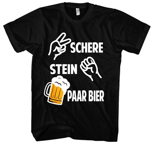 Stein, Schere, Paar Bier Herren T-Shirt | Sprüche T-Shirt Männer Mallorca Party Saufen Tshirt Alkohol Shirt Herren Beer | Schwarz (3XL) von UGLYSHIRT