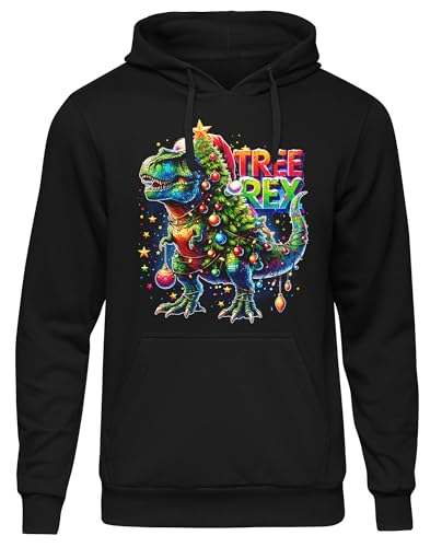 Tree Rex Kapuzenpullover | Weihnachtsbaum Christmas Weihnachtsmann Pullover Nikolaus Glühwein Kostüm Lustiges Weihnachten Santa Claus Hoodie Xmas Sweatshirt Herren | Schwarz (S) von UGLYSHIRT