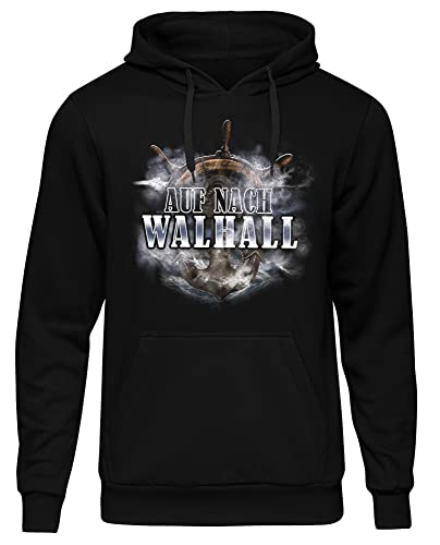 UGLYSHIRT Auf nach Walhall Herren Kapuzenpullover | Wikinger Pullover Odin Valhalla Viking Hoodie | Schwarz (3XL) von UGLYSHIRT