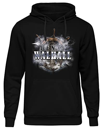 UGLYSHIRT Auf nach Walhall Herren Kapuzenpullover | Wikinger Pullover Odin Valhalla Viking Hoodie | Schwarz (XL) von UGLYSHIRT