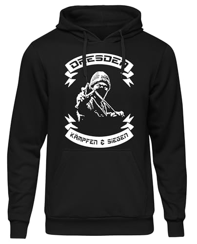 UGLYSHIRT Dresden Kämpfen & Siegen Herren Kapuzenpullover | Fussball Herren Ultras Support Hoodie Stadt Sport Pullover | M2 Schwarz (L) von UGLYSHIRT