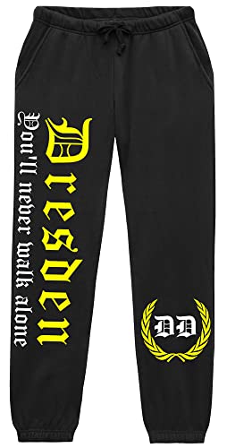 UGLYSHIRT Dresden Never Walk Alone Herren Jogginghose | Fussball City Dresden Hose Skyline Sporthose | M2 (S) von UGLYSHIRT