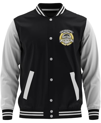 UGLYSHIRT Ein Leben lang Dortmund Herren College Jacke | Dortmund Jacke Sport Baseball Freizeit Sweatjacke Football | M1 Schwarz (XXL) von UGLYSHIRT