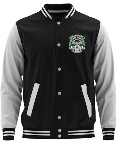 UGLYSHIRT Ein Leben lang Gladbach Herren College Jacke | Freizeit Sweatjacke Football Gladbach Jacke Sport Baseball | M1 Schwarz (XL) von UGLYSHIRT
