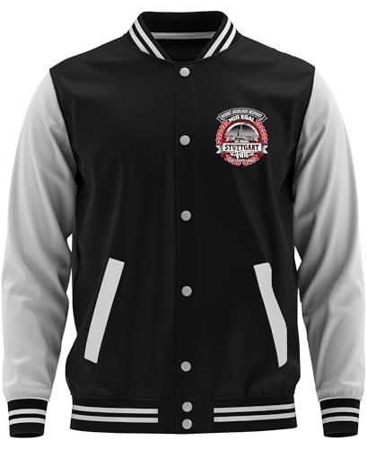 UGLYSHIRT Ein Leben lang Stuttgart Herren College Jacke | Schwaben Freizeit Sweatjacke Football Stuttgart Jacke Sport Baseball | M1 Schwarz (L) von UGLYSHIRT