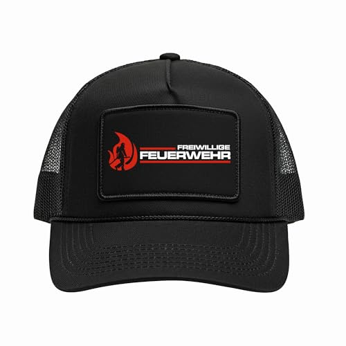 UGLYSHIRT Feuerwehr Cap | FFW Basecap mit gesticktem Feuerwehr-Motiv – Verstellbare Schirmmütze für Einsatzkräfte & Fans – Schwarz Rot Unisex Mütze | M1 Schwarz von UGLYSHIRT