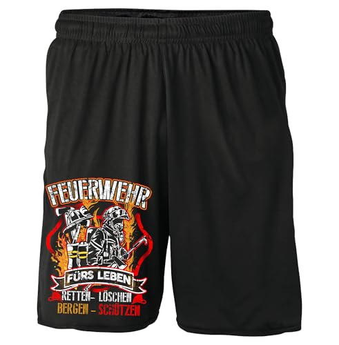 UGLYSHIRT Feuerwehr Shorts | Firefighter Kurze Hose Sweatshorts Held Hero FFW Freiwillige | M14 Schwarz (M) von UGLYSHIRT