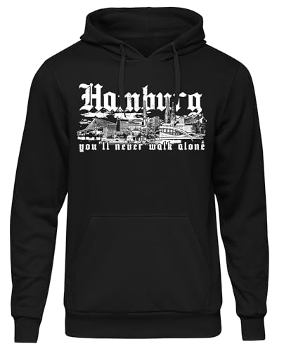 UGLYSHIRT Hamburg Skyline Herren Kapuzenpullover | Sport Hoodie Stadt Fussball Ultra Moin Pullover Fanartikel | M2 Schwarz (XXL) von UGLYSHIRT