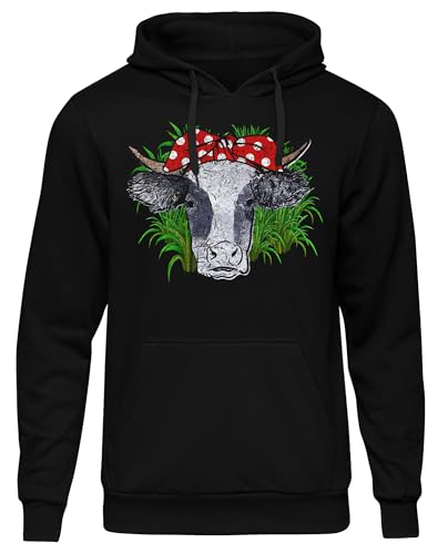 UGLYSHIRT Holstein Kuh Herren Kapuzenpullover | Farmer Outfit Bauer Landwirt Pullover Herren Bauer Highland Cattle Rind Cow Hoodie Traktor Trecker | M1 Schwarz (4XL) von UGLYSHIRT