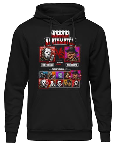 UGLYSHIRT Horror Deathmatch Herren Kapuzenpullover | Halloween Hoodie Jason Nightmare Myers Freddy Clown Pulover | Schwarz (4XL) von UGLYSHIRT