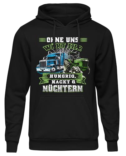 UGLYSHIRT Hungrig, Nackt & Nüchtern Herren Kapuzenpullover | Landwirt Bauern Demo Pullover LKW Fahrer Widerstand Hoodie Politik Traktor | Schwarz (L) von UGLYSHIRT