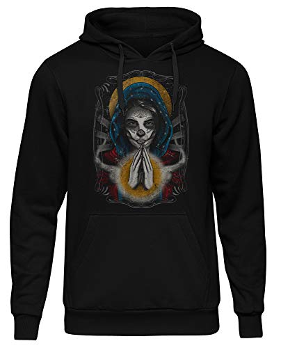 UGLYSHIRT La Catrina Santa Muerte Herren Kapuzenpullover | Tattoo Vintage Dia De Los Muertos Hoodie Mexican Skull Mask Pullover | M3 Schwarz (L) von UGLYSHIRT