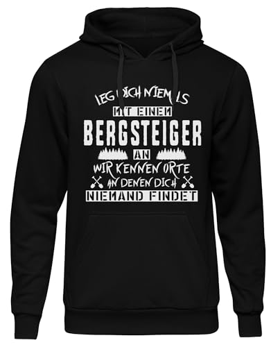 UGLYSHIRT Leg Dich Niemals mit einem Bergsteiger an Herren Kapuzenpullover | Klettern Climbing Hoodie Arbeit Sport Pullover Kumpel Wandern Sprüche | Schwarz (L) von UGLYSHIRT