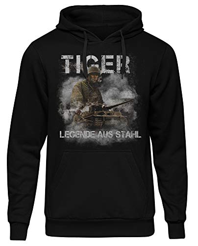 UGLYSHIRT Legende Tiger Herren Kapuzenpullover | Tiger Panzer Pullover German Panzer Hoodie Landser Tank WW2 | M1 Schwarz (4XL) von UGLYSHIRT